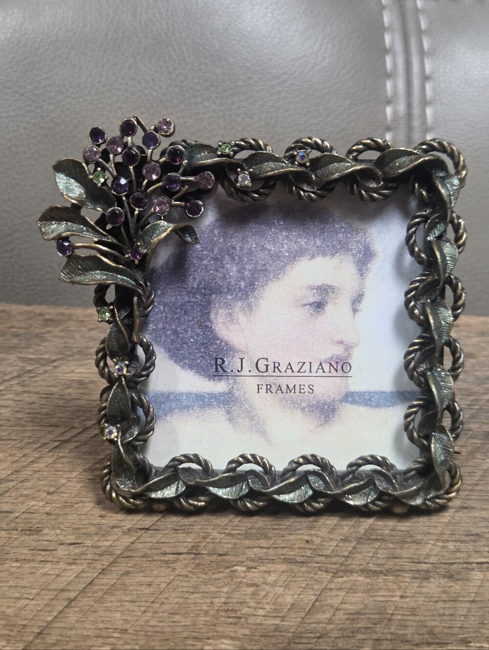 Vintage R.J. Graziano Austrian Crystal Ornate Square Photo Frame ~ Bin 1H